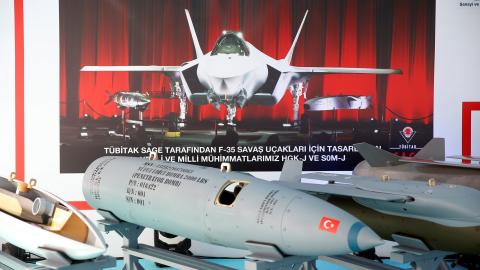 National ammunitions designed for F-35 warplanes by TUBITAK Defense Industries Research and Development Institute are displayed during the inauguration ceremony for National Technology Development Infrastructures in Ankara, Turkey, on October 31, 2018. (Getty Images)