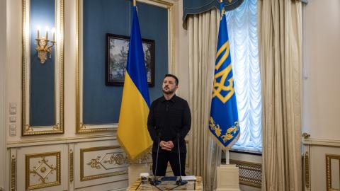 Ukraine’s President Volodymyr Zelenskyy speaks to journalists and answers questions in Kyiv on September 27, 2025. (Getty Images)