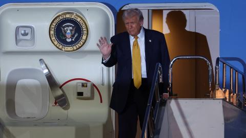 President Donald Trump disembarks Air Force One as he arrives at Haneda Airport on October 27, 2025 in Tokyo, Japan. (Getty Images) Share to Twitter