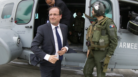 French President Francois Hollande arrives at Forward Operating Base Nijrab, in Kapisa Province on May 25, 2012. (JOEL SAGET/AFP/GettyImages)
