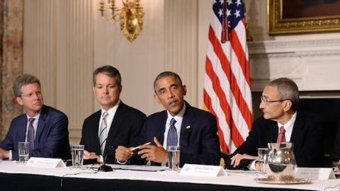 President Obama with his State, Local, and Tribal Leaders Climate Task Force on Preparedness and Resilience, Washington, DC, July 16, 2014. (JEWEL SAMAD/AFP/Getty Images)