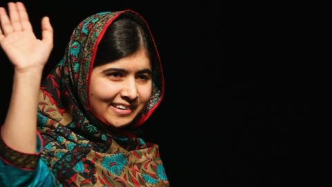 Malala Yousafzai at a press conference at the Library of Birmingham after being announced as a recipient of the Nobel Peace Prize, on October 10, 2014 in Birmingham, England. (Christopher Furlong/Getty Images)