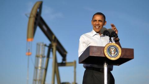 US President Barack Obama speaks at an oil and gas production fields on federal lands March 21, 2012 near Maljamar, NM. (MANDEL NGAN/AFP/Getty Images)