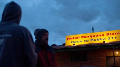 Outside the 3-D Denver Discrete Dispensary on January 1, 2014 in Denver, Colorado. (Theo Stroomer/Getty Images)