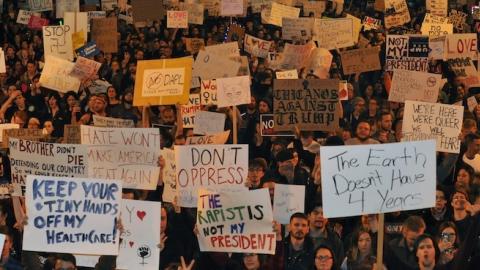 Demonstrators protest the election of President elect Donald Trump in Denver, Colorado, November 10, 2016. (JASON CONNOLLY/AFP/Getty Images)