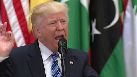 Video screenshot of President Trump as delivered his speech at the Arab Islamic American Summit Riyadh on May 21, 2017 (Whitehouse.gov)