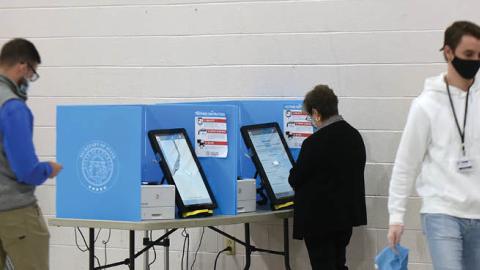 Voters are seen at a polling place at Varnell gymnasium on January 5, 2021 in Dalton, Georgia, USA