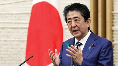 Shinzo Abe gestures as he speaks during a news conference at the Prime Minister's official residence on April 17, 2020, in Tokyo, Japan. (Photo by Kiyoshi Ota - Pool/Getty Images)