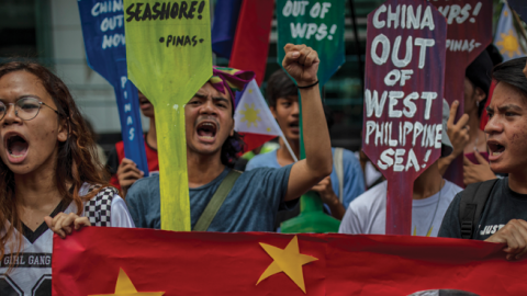 An anti-China protest outside the Chinese Embassy on July 12, 2019, in Manila, Philippines. (Ezra Acayan/Getty Images)