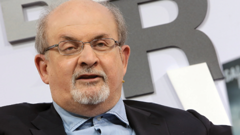 Salman Rushdie at the Blue Sofa at the Frankfurt Book Fair on October 12, 2017. (Hannelore Foerster/Getty Images)