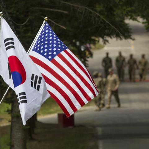 The South Korean and American flags fly next to each other at Yongin, South Korea, on August 23, 2016. (DVIDS)