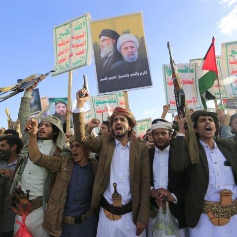 Supporters of Yemen's Houthis attend an anti-Israel rally in Sanaa, Yemen, on November 1, 2024. (Mohammed Huwais/AFP via Getty Images)