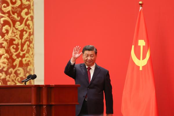 Chinese President Xi Jinping speaks at the podium at the Great Hall of People in Beijing, China, on October 23, 2022. (Photo by Lintao Zhang/Getty Images)