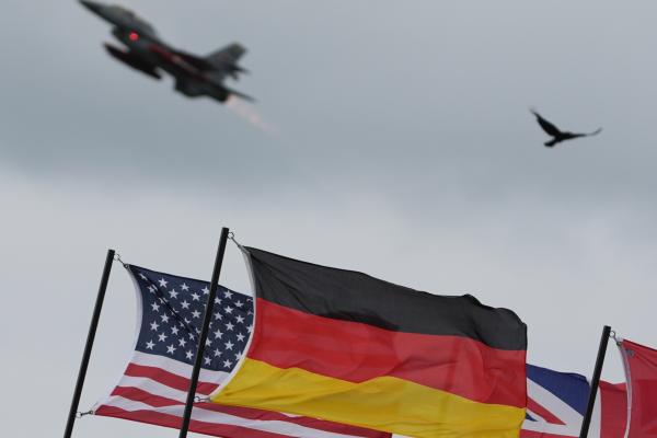 An F-16 fighter jet takes off from Schleswig-Holstein, Jagel, on June 11, 2024. (Photo by Marcus Brandt/picture alliance via Getty Images)