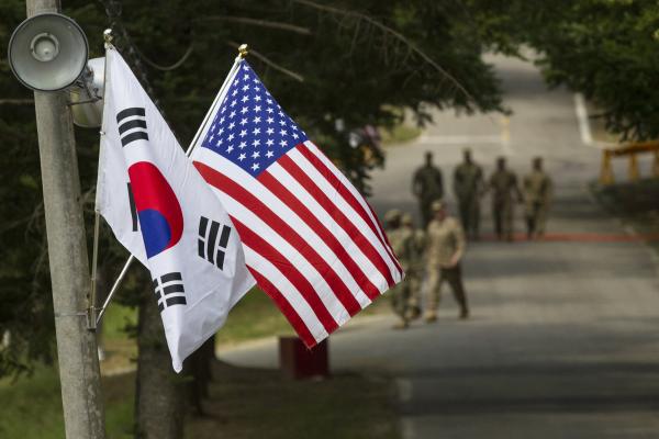 The South Korean and American flags fly next to each other at Yongin, South Korea, on August 23, 2016. (DVIDS)