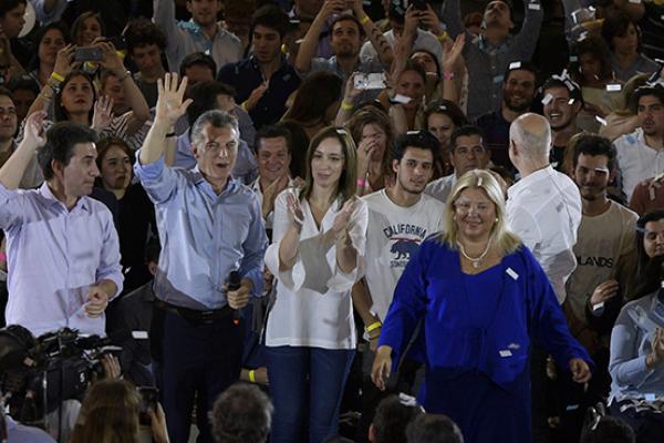 Argentine President Mauricio Macri, Buenos Aires Governor Maria Eugenia Vidal, and Cambiemos party legislator candidate for Buenos Aires city Elisa Carrio in Buenos Aires, October 17, 2017 (JUAN MABROMATA/AFP/Getty Images)