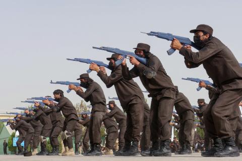 Taliban security forces demonstrate their skills during the ceremony in Guzara district of Herat province on June 22, 2023. (Mohsen Karimi/AFP via Getty Images)