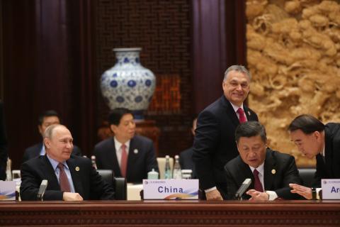 Russian President Vladimir Putin, Hungarian President Viktor Orban, and Chinese President Xi Jinping attend a meeting during the Belt and Road Forum for International Cooperation on May 15, 2017, in Beijing, China. (Mikhail Svetlov via Getty Images)