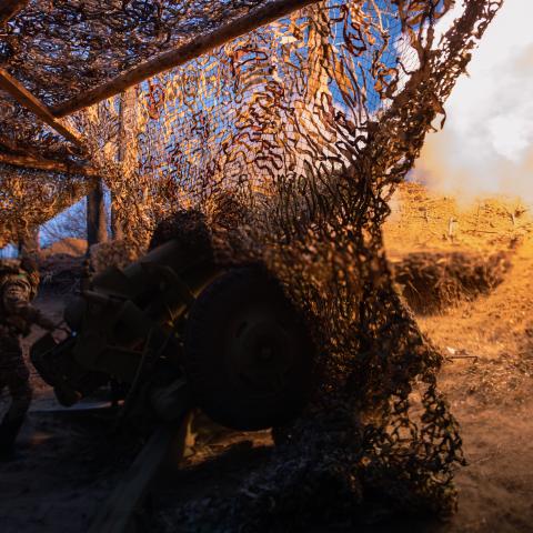 Ukrainian soldiers operate a 122mm howitzer on November 9, 2024, near Toretsk, Ukraine. (Diego Fedele via Getty Images)