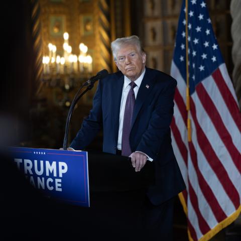 Donald Trump speaks during a press conference on January 7, 2025, in Palm Beach, Florida. (Scott Olson via Getty Images)