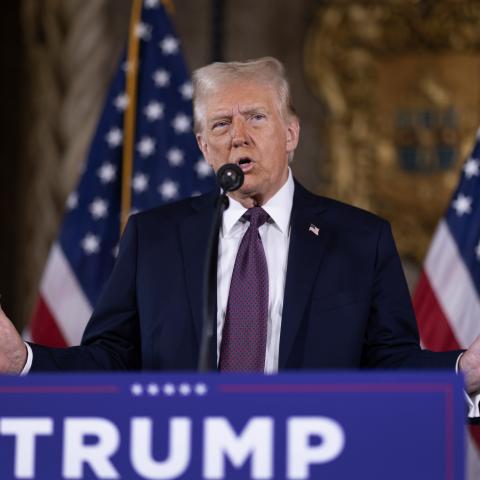 President-elect Donald Trump speaks during a press conference on January 7, 2025, in Palm Beach, Florida. (Scott Olson via Getty Images)