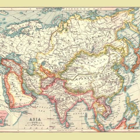 Map of Asia from 1902 showing Arabia, Persia, the Indian Subcontinent, Indochina, and the Chinese Empire. (The Print Collector via Getty Images)